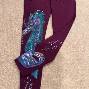 Maroon jeans with elastic waistband, size M (7-9)